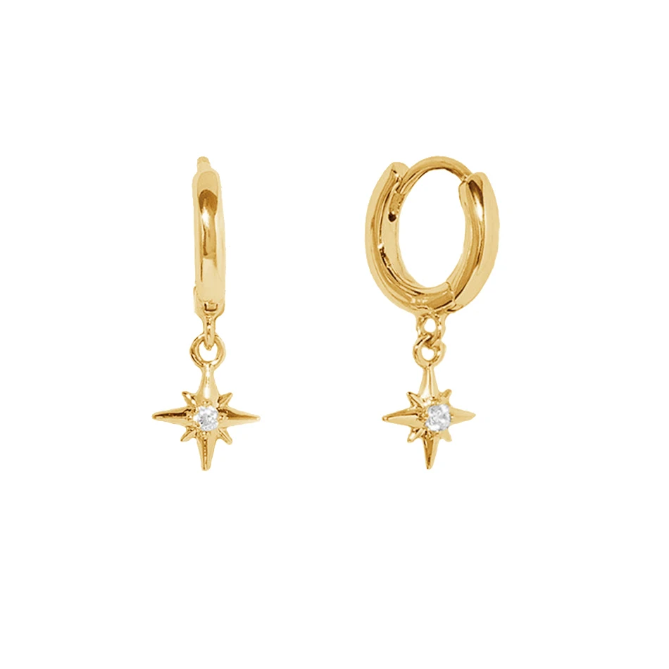 

925 sterling silver jewelry wholesale 14k gold plated nice star dangle hoop earrings for women