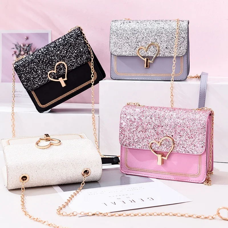 

2020 Hot Sale Glitter Cute Girl Cross Body Bags Women, Creamy-white, black, pink, light blue, blue