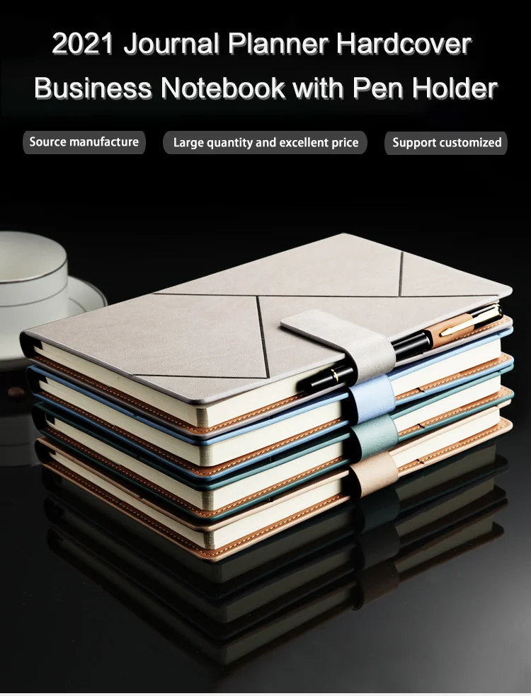 Custom 2021 Journal Planner Notebook Hardcover Business Notebook with Pen Holder