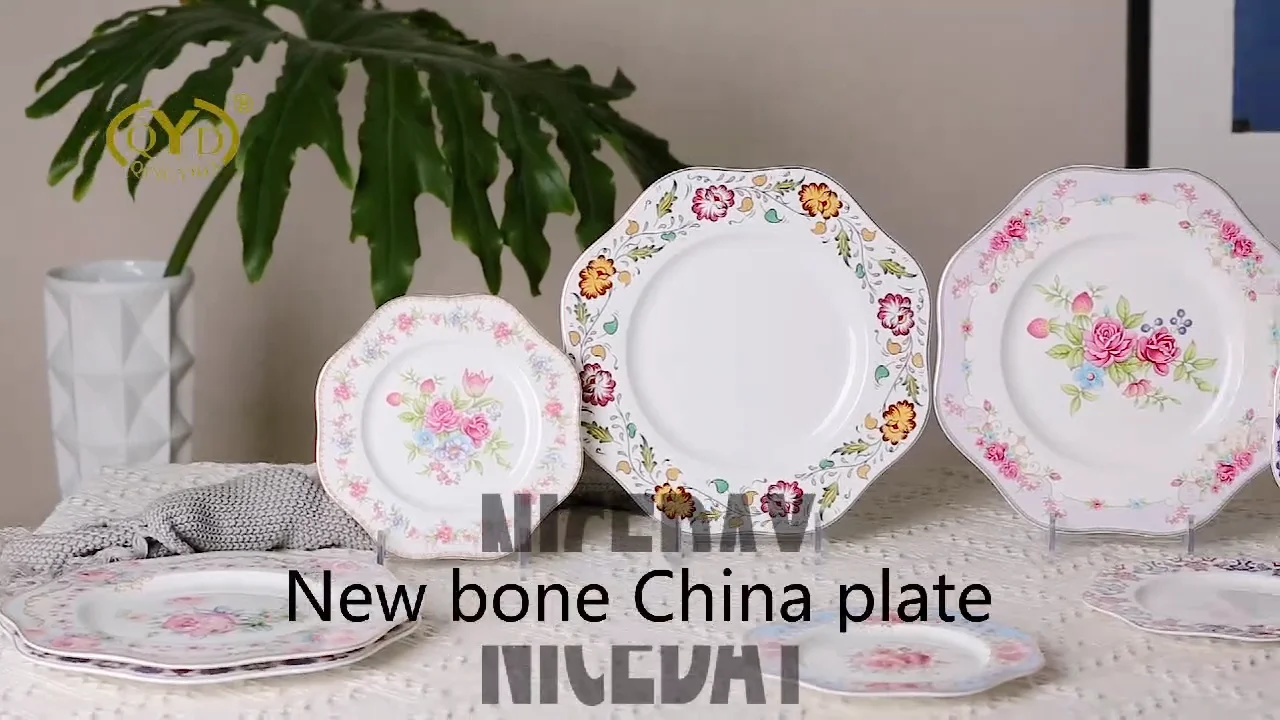 Qyd Classical Pink Rose Porcelain Dish Tableware Dinnerware Plate Round