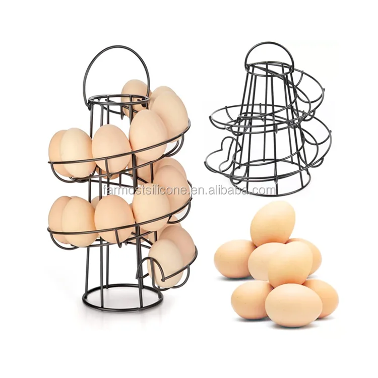 

Functional Metal Spiral Egg Holder Swirl Kitchen Stand Egg Rack Egg Stand Tray Holder, Black or natural silver color