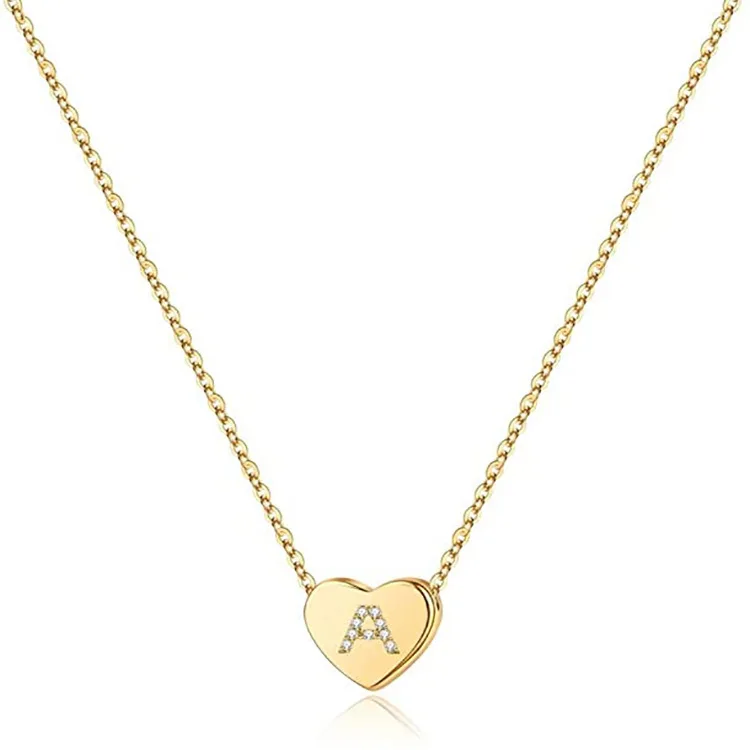 

Women Dainty Tiny Gift Jewelry Channel Diamond Handmade Initial Gold Filled Choker Heart Letter Jewelry Necklace