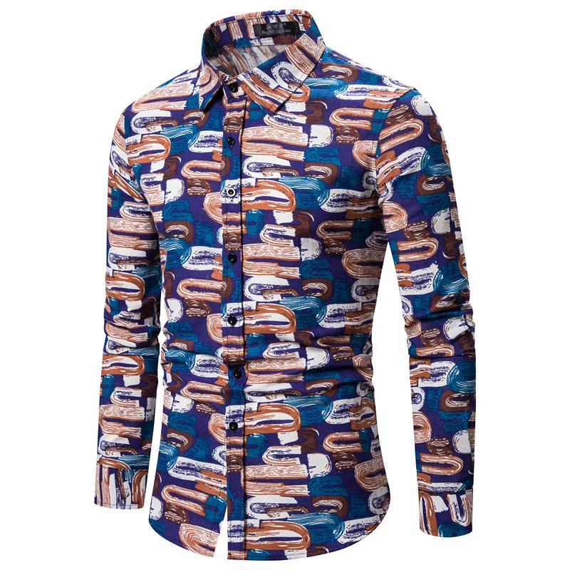 

Wholesale Plus Size Print Retro Stylish Slim Fit In Stocks Casual Man Shirts Camiseta Vercace Shirt Men's, Blue