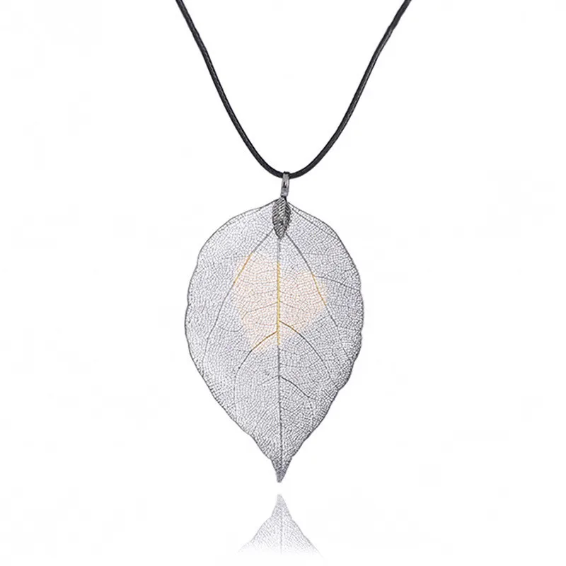 

Ruigang New Design Couple Ruigang Imprinted Real Valentine's Day Gift Leaf Pendant Necklace, Silver, black