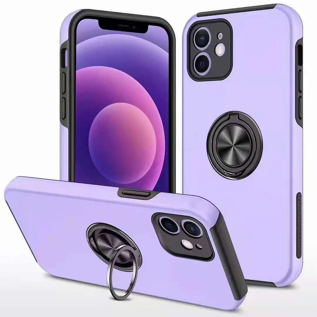 

Luxury Ring Holder Case For iPhone 12 Pro Max For iPhone Case Purple Bumper Phone Case For iPhone 12 11 Pro XS Max Matte Funda