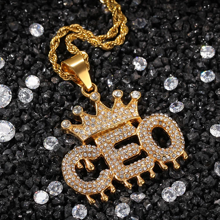 

Hot Selling Diamond Crown CEO Letter Pendant Hip Hop Stainless Steel Pendant