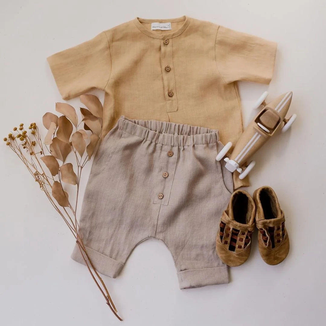 

Ins Newborn Baby Boys Summer Clothes Set Toddler Boys Linen Cotton Shirt And Shorts, Pic