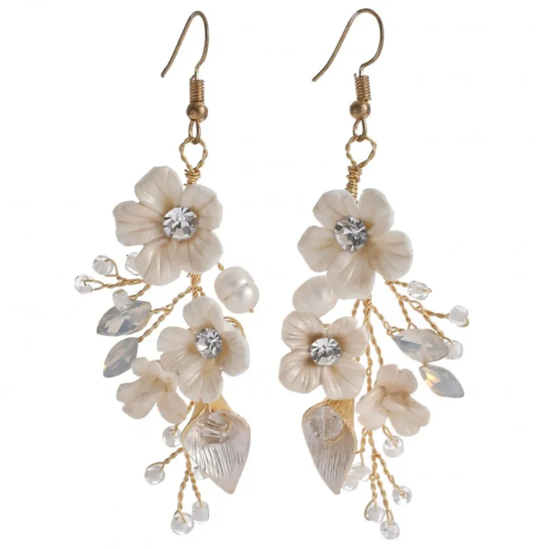 

Handmade Fashion Crystal Flower Drop Earrings Wedding Bride Earrings Jewelry