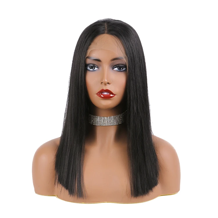 

Straight Short Bob Lace Front Wigs MediumCap Transparent Lace with Combs Pre Plucked Natural Black synthetic Wig with Baby Hair