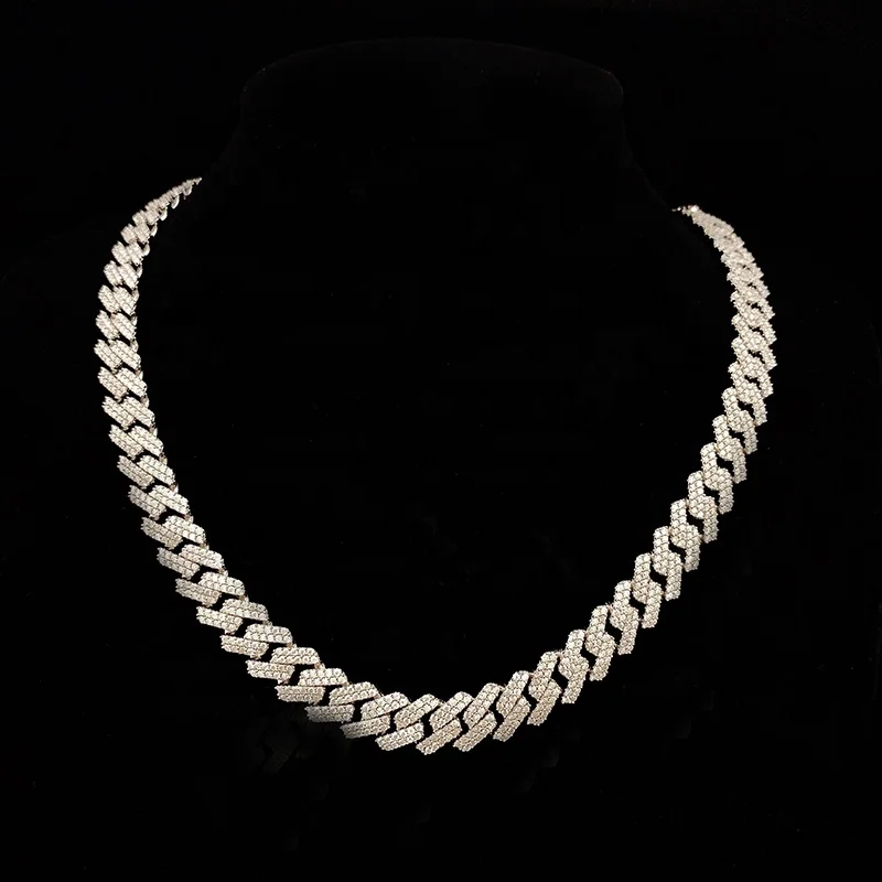 

Solid 925 Silver Iced Out Micro Pave Miami Cuban Link Choker Moissanite Diamond Jewelry