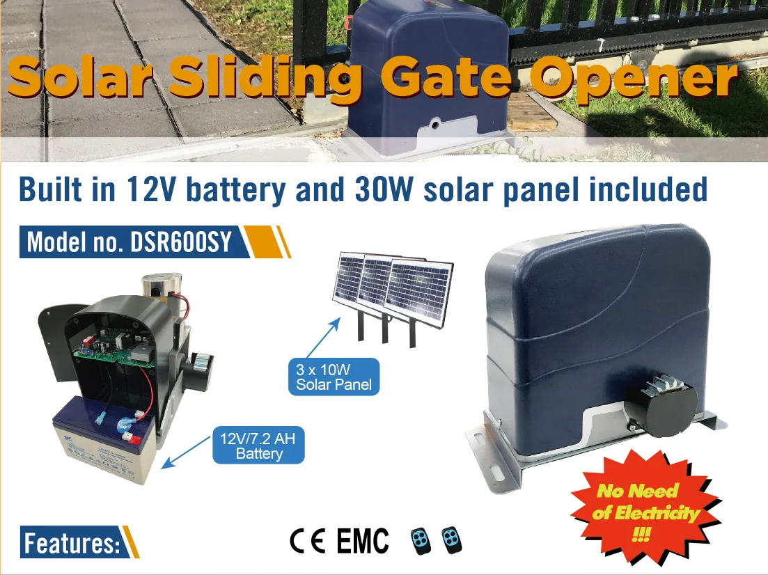Dsr600sy Solar Sliding Gate Closer With 30w Solar Panel And 7.2ah