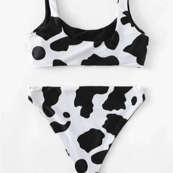 

High Waist Cow Print Swimsuit Women Bikini Mujer 2021 Summer Brazilian Bathing Suit Women Two Pieces Beachwear Swimwear New, White and black