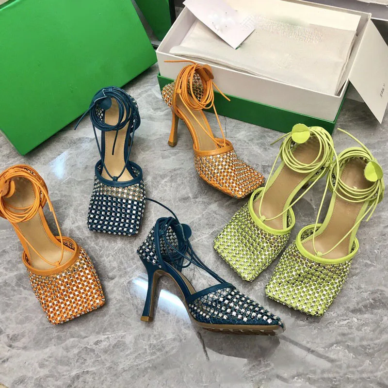 

TX Summer new style hot rhinestone generous head super high-heeled stiletto mesh strap sexy net red sandals women, Customized color