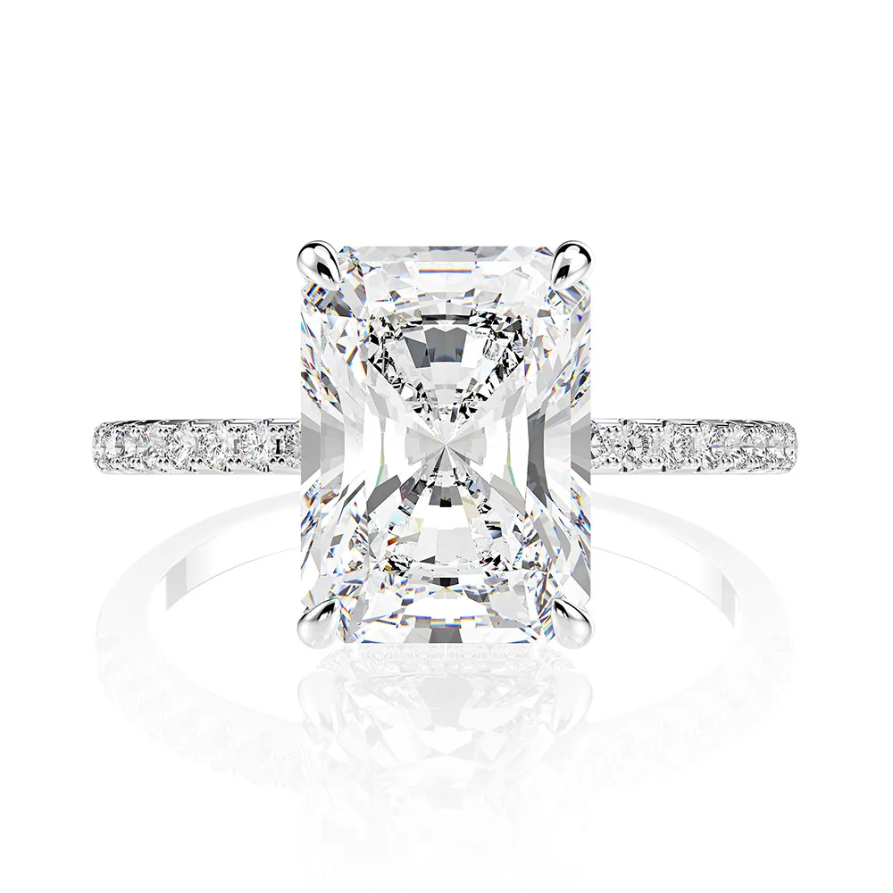 

Emerald cut/ Radiant cut 8*11mm 5 A Cubic Zirconia lucury sparkling wedding ring with pave setting shank