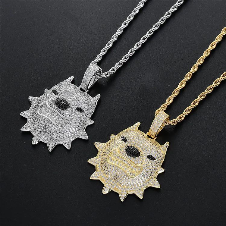 

European And American Hip-Hop Personality Bully Dog Pendant Copper Inlaid Zircon Necklace, Silver, gold
