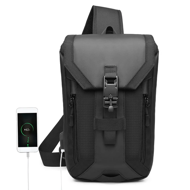 

Ozuko New 2021 OEM Korean Back Pack Waterproof Sports USB Charge Shoulder Man Bag Chest Crossbody Sling Bag For Men