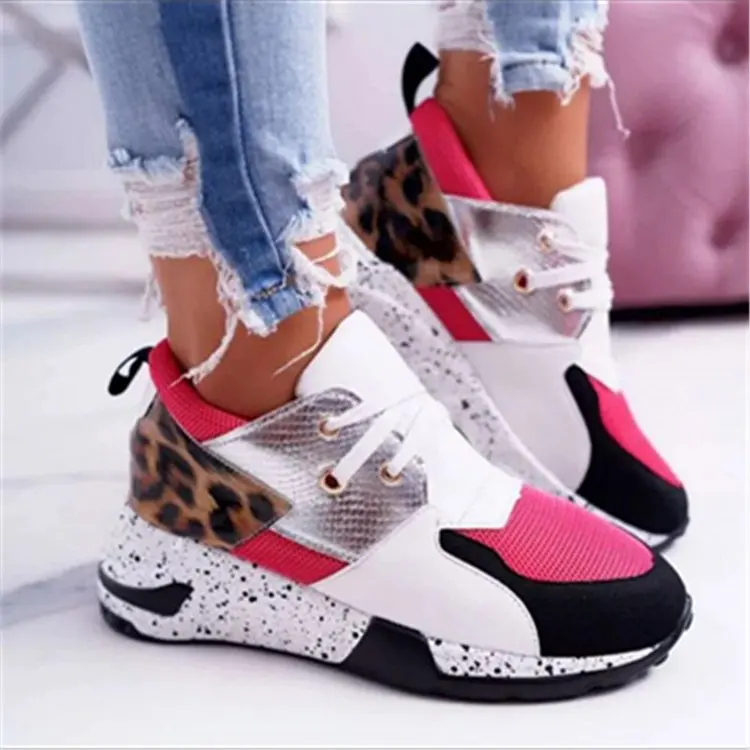 

Hot Sale Shoes Leopard-print color-block lace-up casual sneakers top quality original design women, Customerized