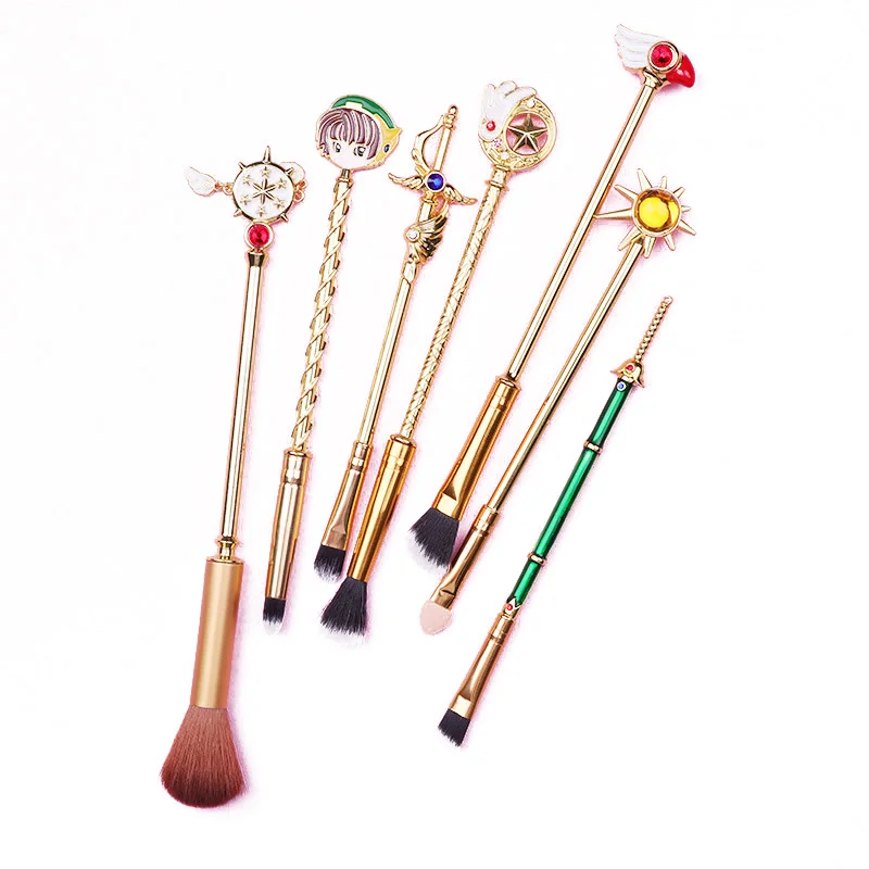 

Japanese Cartoon Sailor Moon 7pcs Cosmetic Brush Set Gold Cardcaptor Sakura Cute Makeup Brush