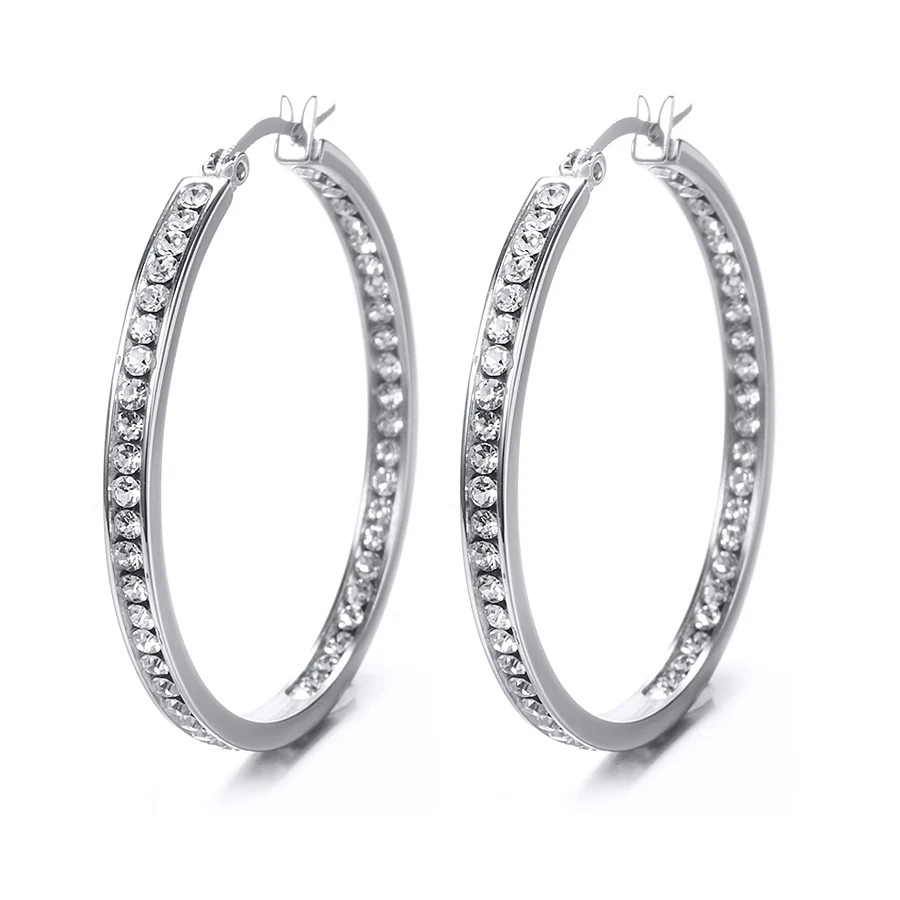 

Titanium steel Korean temperament earrings simple and compact with diamond coil earrings 15-20MM