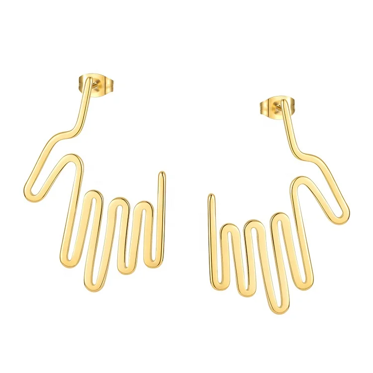 

18K Gold Plated Stainless Steel Jewelry Geometric Line Finger Palm Earrings E211253