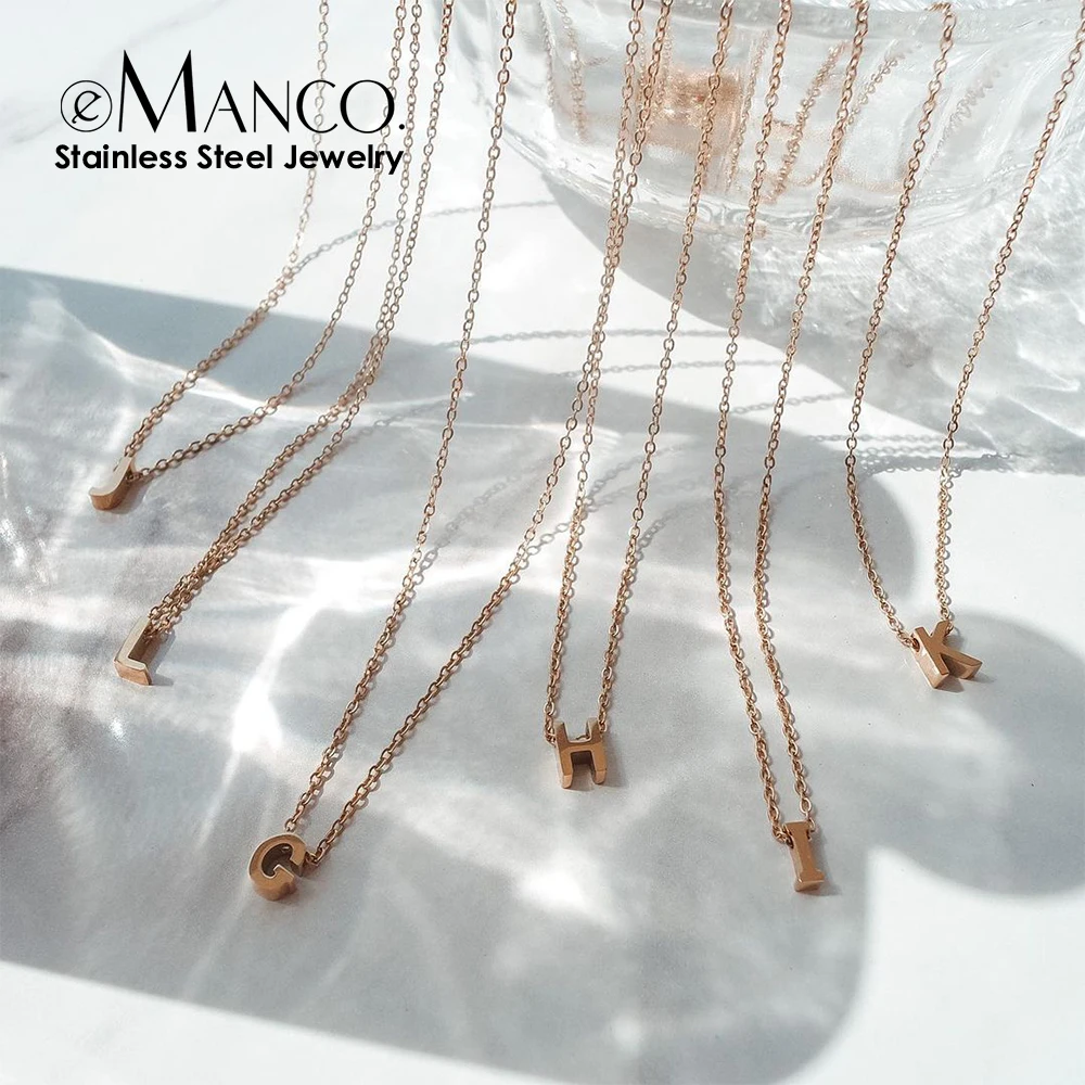 EManco Initial Charm 26 English Letter Necklace Stainless Steel DIY Alphabet Pendant Name Chain Jewelry Wholesale