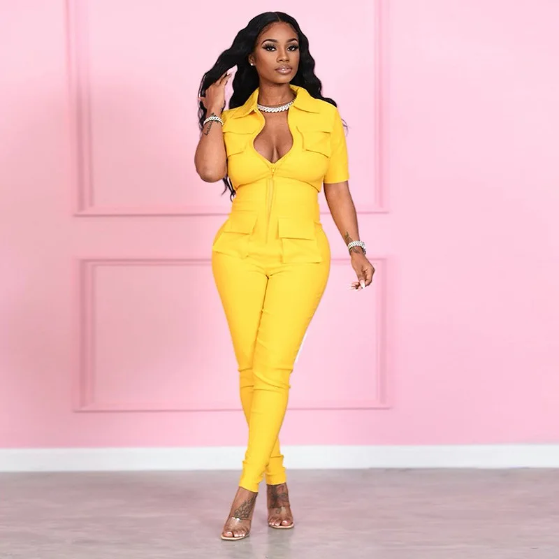

Wholesale fashion lapel jumpsuit solid color casual jumpsuit fall 2021 women clothes