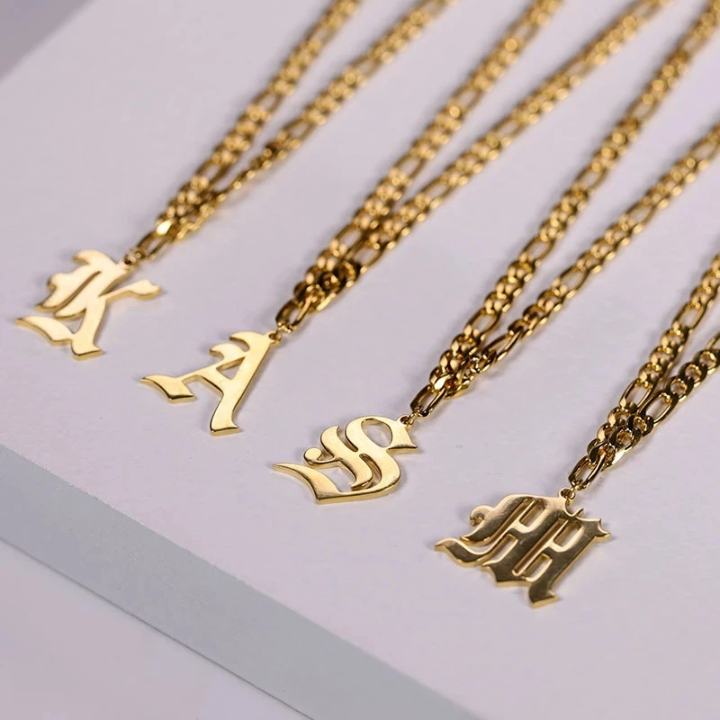 

Gothic Old English Letter Necklaces For Women Initial Letter A-Z Necklace Stainless Steel Gold Chain Choker Jewelry Gift For Her