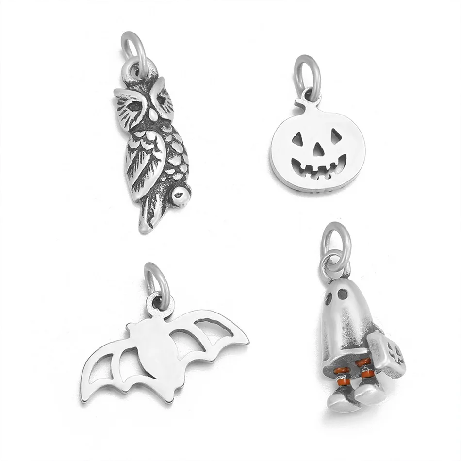 

JUJIE Wholesale Stainless Steel Halloween Pumpkin Skull Ghost Shaped Eco Friendly Charm DIY Jewelry Accessories, Silver/gold/rose gold