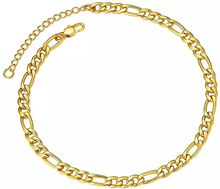 

Hot Selling Fashion Stainless Steel 5mm Figaro Anklet, Trending 18K Gold Plated Feet Jewelry Women Figaro Chain Anklet, Gold,rose gold,black and silver