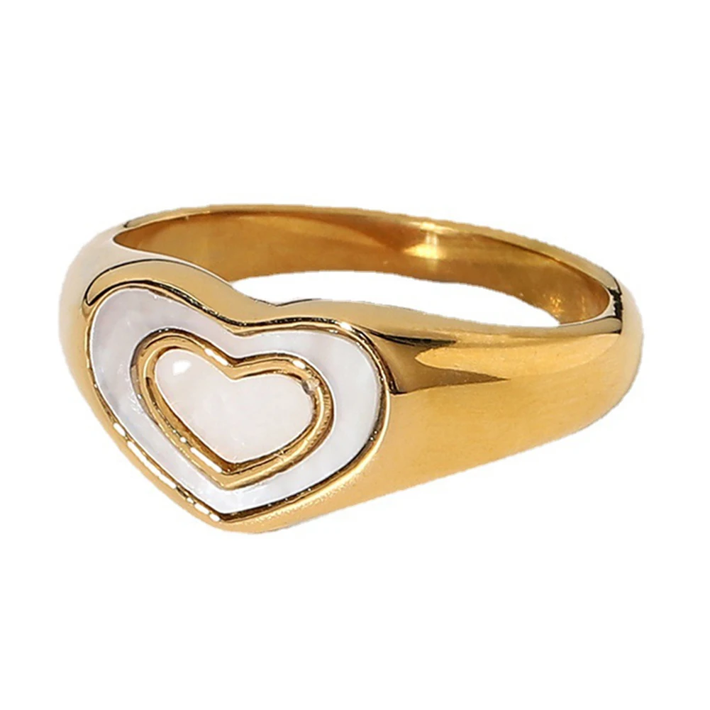 

Gorgeous 18K PVD Gold Plated White Black Brown Double Heart Enamel Stainless Steel Rings for Women, As shows