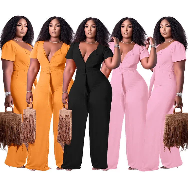 

Newest Woman Wide Leg Pants Set Custom Palazzo Pants Long Solid Loose Casual Puff Sleeve Wide-leg Sexy One Piece Jumpsuits, As picture