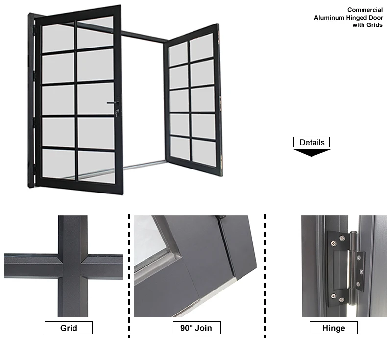 New design factory price modern entry black powder coated exterior glass aluminium double door for sale