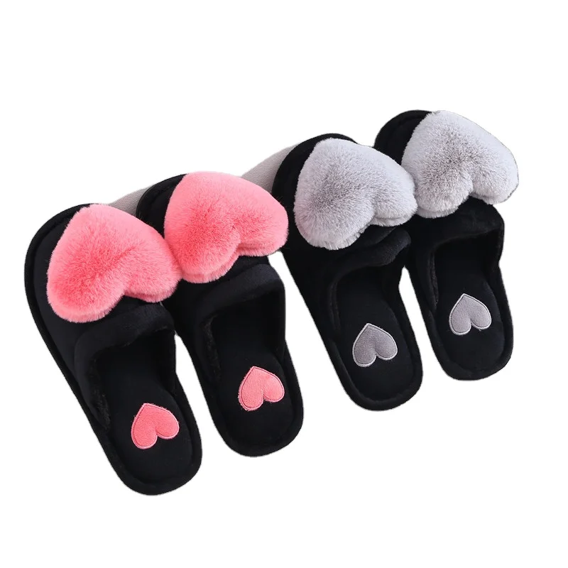 

2021 Women Slippers Winter Home Shoes Women House Slippers Warm Love Heart Non-Slip Floor Home Furry Slippers Fashion fur slides, As picture