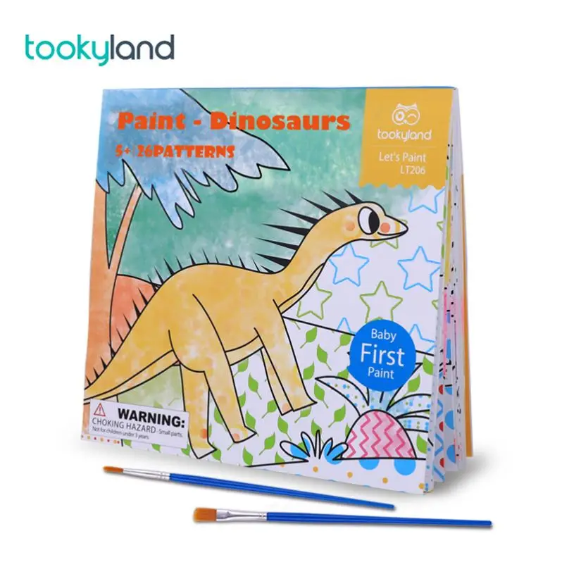 

Dinosaur themed portable 24 pages watercolor coloring book painting suit with various difficulties