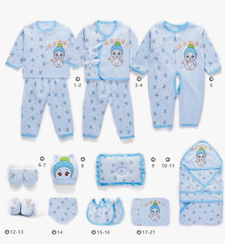 Boutique 100% combed cotton 21pcs 6-12 months newborn baby clothing sets gift box Unisex