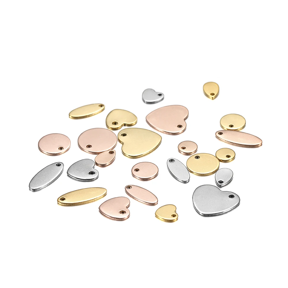 

20Pcs Gold/Rose Gold Stainless Steel Charms Dog Tag Heart-Shaped Water Drop Oval Blanks Pendant Charms For DIY Jewelry Making, As picture
