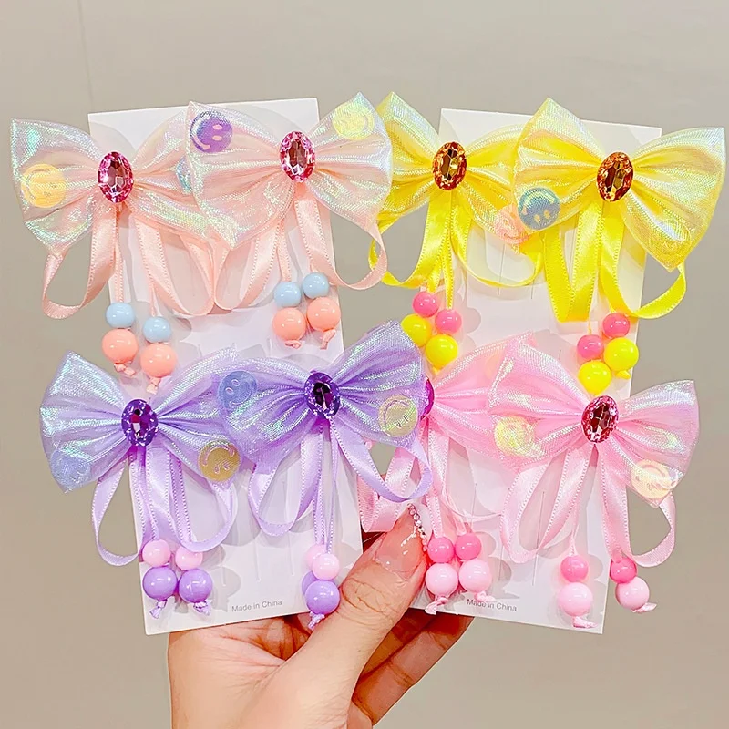 

Candy Color Tassel Bow Hairpin children's hair accessories Hair net yarn clip