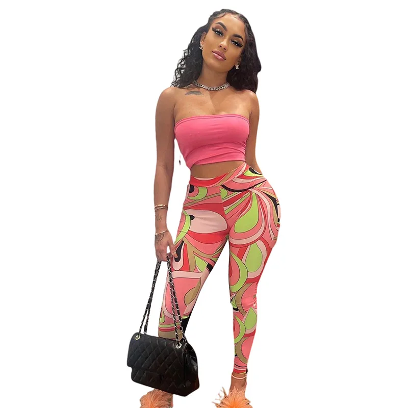 

Nibber K22S15337 Summer Fashion New Slim Fit 2-Piece Sleeveless Wrap Top + High Waist Tight Pants Women's Sexy Set