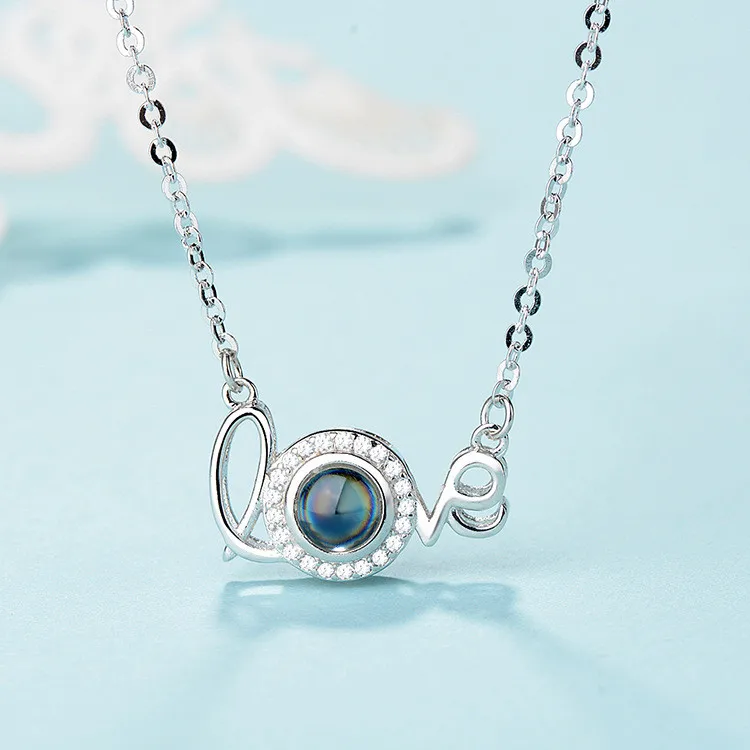 

925 sterling silver love necklace memory 100 languages I love you vibrato with projection love letter necklace female, Picture shows