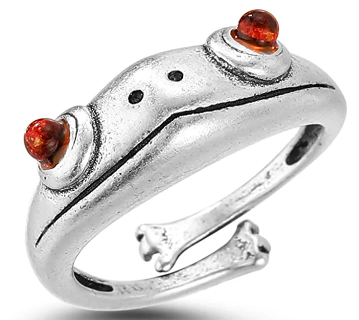 

S925 Silver Frog Animal Rings Open Adjustable Ruby Eye Wholesale Vintage Ring, As the picture