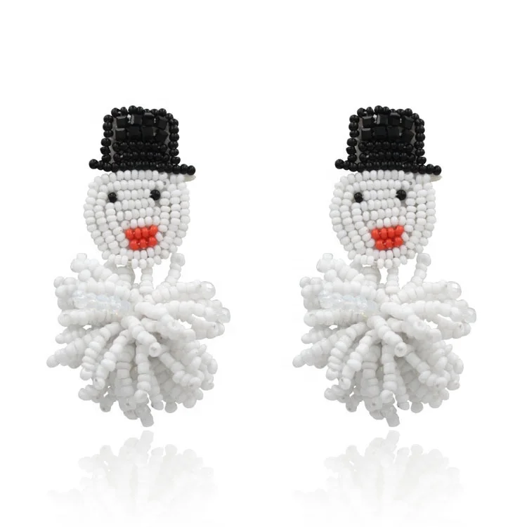 

Ziming New Christmas Earring Snowman Seed Bead Earring Beaded Handmade X-Mas Tree Earring Factory Wholesale, Multiple color