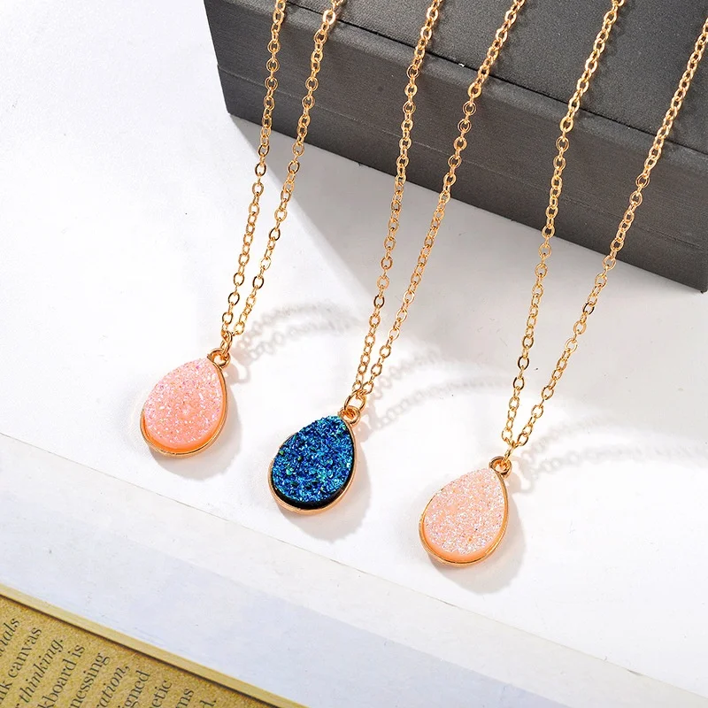 

Bohemia Geomtric Stone Druzy Charm Necklace Choker Fashion Resin Crystal Stone Necklace Brand Jewelry for Women Girls