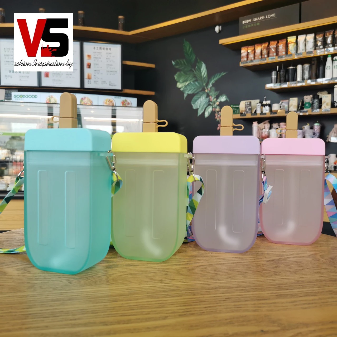 

Grace Eco new arrival summer creative ice cream kids children straw bottle outdoor portable plastic water bottle with rope, As picture