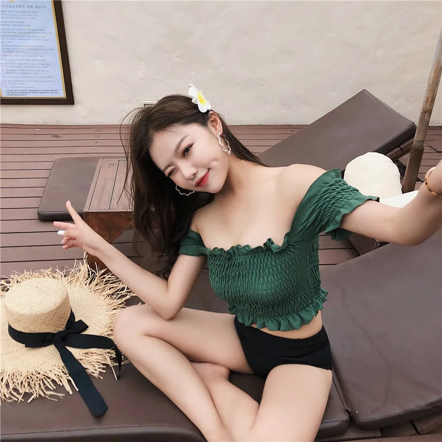

YZ-0467 Fission Green Bikini Three-piece Breast Size Sexy Swimsuit Women Fashion Swimwear 2021