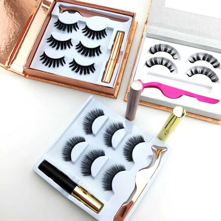 

Magnetic eyelashes kit with 3 pairs magnetic eyelashes and magnetic eyeliner custom magnetic eyelashes with magnet boxes