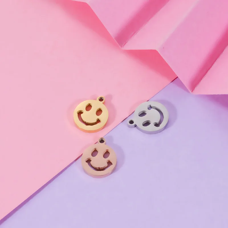 

DIY Making Gold/Rose Gold/Silver Stainless Steel Happy Smiling Face Shape Metal Accessories Jewelry Pendant Charm