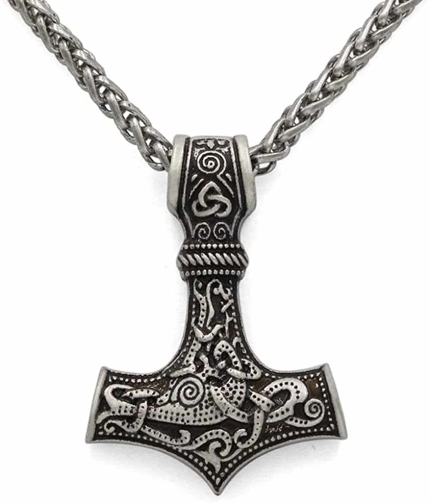 

Chengfen Odin Thor's Mjolnir Pendant Viking Necklaces Pendants Jewelry Scandinavian Clear Details Silver Chain