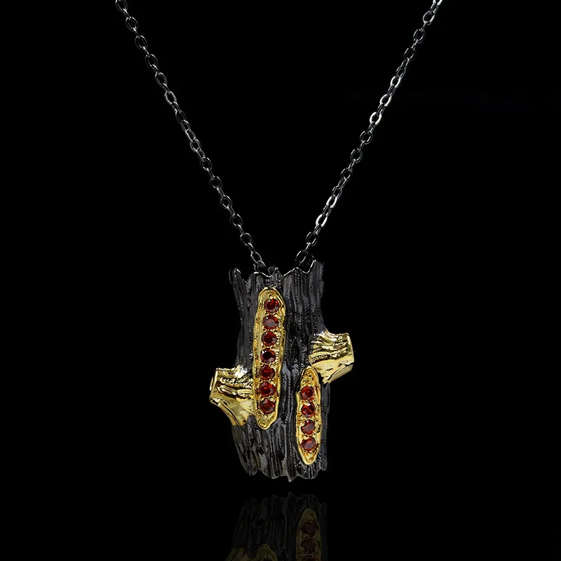 

Fashion Jewelry KYNL0262 Antique Gold Plated Flower Shape Red 3A Zircon Necklaces for Women, Black