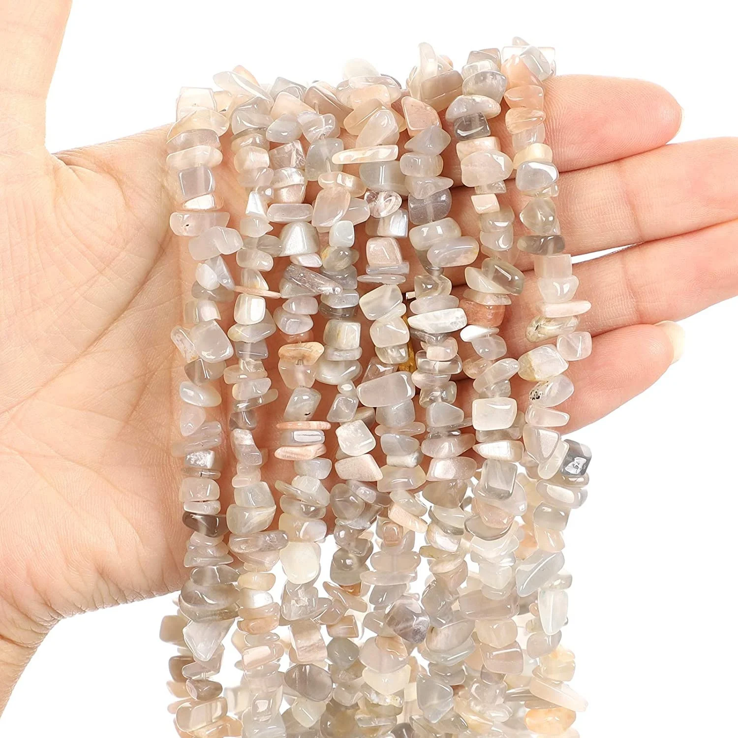 

Natural moon stone raw uncut rough chips beads strands wire hot sale new arrival