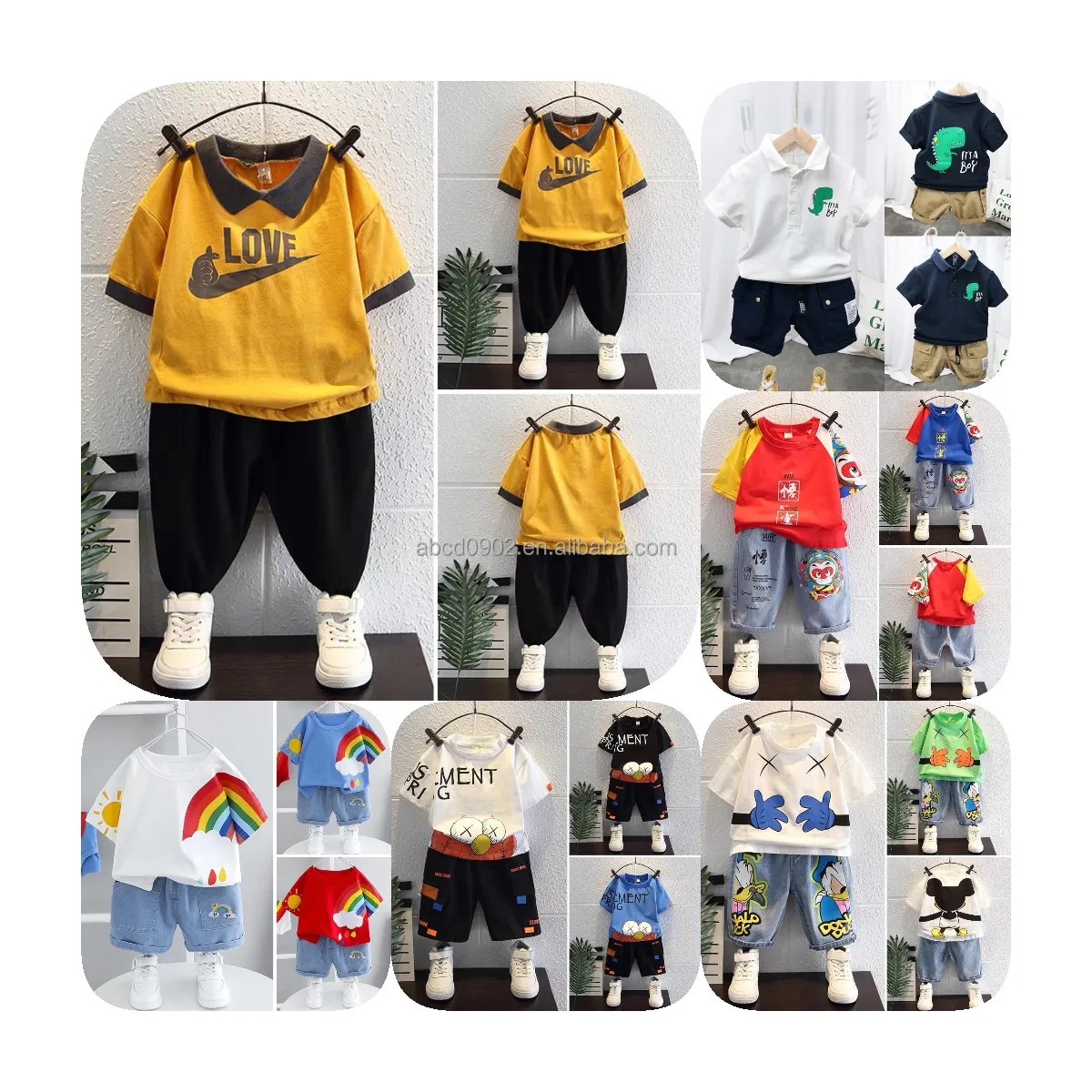 

High quality children's baby boy summer short sleeve set 2 piece pure cotton fabric best-selling design, Picture shows